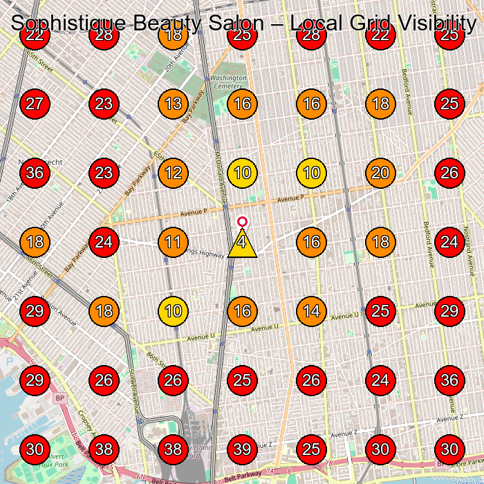 Sophistique Beauty Salon GeoGrid visibility map for Hair Extension Technician in Brooklyn